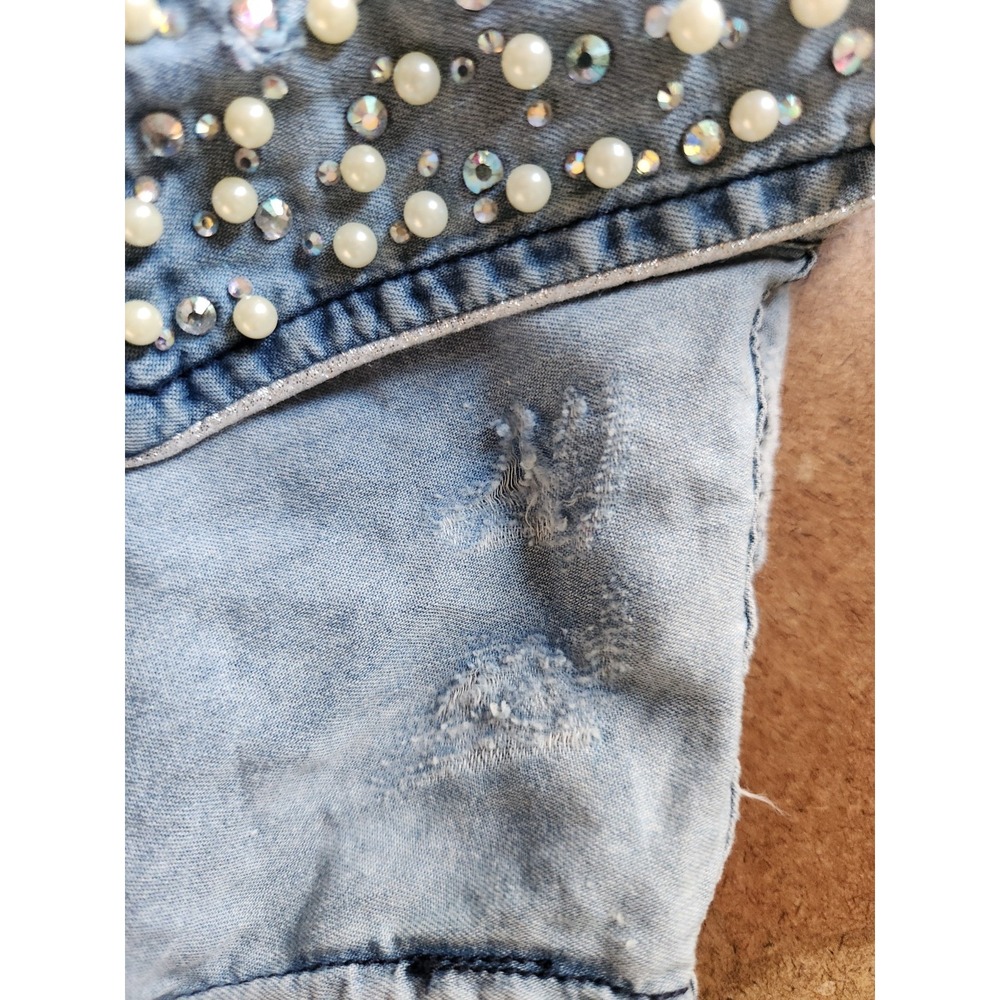 Denim Rhinestone Shirt Size Small Blue‎ Embellished Distressed Country Cowgirl - Picture 16 of 16